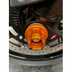 Roulettes de protection AVANT Aluminium anodisée Orange pour KTM 1290 SUPER DUKE/SUPER ADVENTURE et ADVENTURE (14-22)