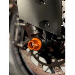 Roulettes de protection AVANT Aluminium anodisée Orange pour KTM 1290 SUPER DUKE/SUPER ADVENTURE et ADVENTURE (14-22)