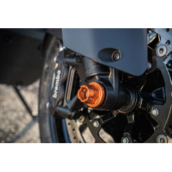 Roulettes de protection AVANT Aluminium anodisée Orange pour KTM 990 DUKE (24+) et 1390 SUPEDUKE-R/GT (24+)